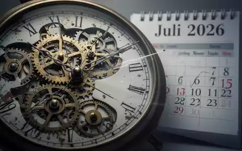 Ein stilisiertes Zifferblatt mit Zahnrädern und einem Kalenderblatt 'Juli 2026' symbolisiert Arbeitszeit und Rechtsänderungen. - Foto: über boerse-global.de