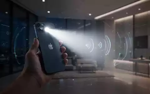 Eine Hand hält ein iPhone, dessen Taschenlampe einen dunklen Raum hell erleuchtet, als Symbol für Sprachsteuerung und Barrierefreiheit. - Foto: über boerse-global.de