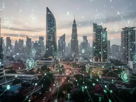 Futuristische südostasiatische Skyline in der Dämmerung mit leuchtenden digitalen Netzwerken, die technologischen Fortschritt und Wirtschaftswachstum symbolisieren. - Foto: über boerse-global.de