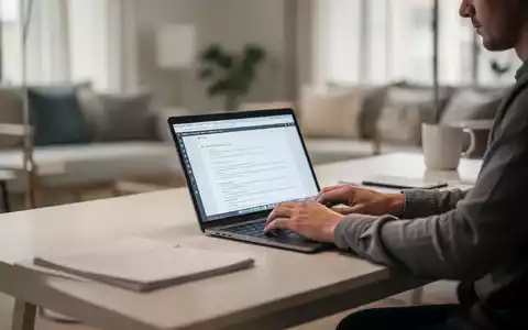Eine Person arbeitet konzentriert an einem Laptop in einem modernen Homeoffice. Der Hintergrund ist unscharf und suggeriert eine häusliche Umgebung. - Foto: über boerse-global.de
