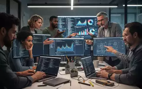 Erwachsene in einem modernen Workshop lernen Programmieren, Datenanalyse und Design an Laptops und Bildschirmen. - Foto: über boerse-global.de