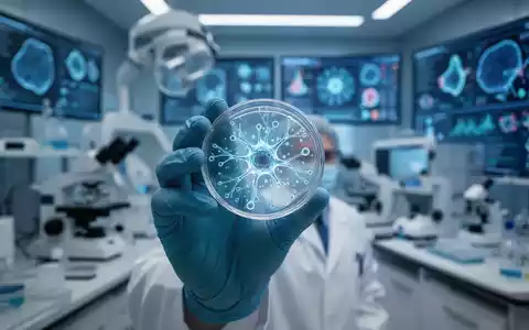 Nahaufnahme einer Hand, die eine Petrischale mit einer leuchtenden zellulären Struktur in einem Forschungslabor hält. - Foto: über boerse-global.de