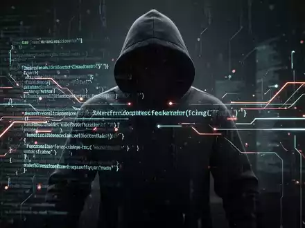 Digitale Firewall mit leuchtenden Code- und Datenzeilen, im Hintergrund eine schattenhafte Hacker-Silhouette. - Foto: über boerse-global.de