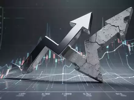 Eine aufwärts gerichtete Metallpfeil und ein abwärts gerichteter Betonpfeil auf einem stilisierten Finanzdiagramm, das Gewinner und Verlierer darstellt. - Foto: über boerse-global.de