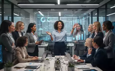 Eine Gruppe von Frauen in MINT-Berufen arbeitet zusammen in einem modernen Büro, eine davon präsentiert auf einem digitalen Bildschirm. - Foto: über boerse-global.de