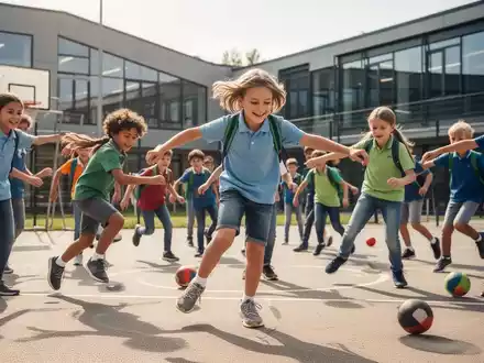 Schüler nehmen an einer Sportaktivität im Freien teil, um mentale Fitness zu fördern. Fokus auf Freude und Bewegung. - Foto: über boerse-global.de