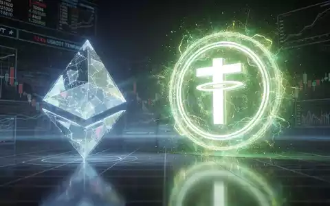 Digitales Ethereum-Logo wird von einem steigenden Tether (USDT)-Logo in einer abstrakten Finanzumgebung überschattet. - Foto: über boerse-global.de