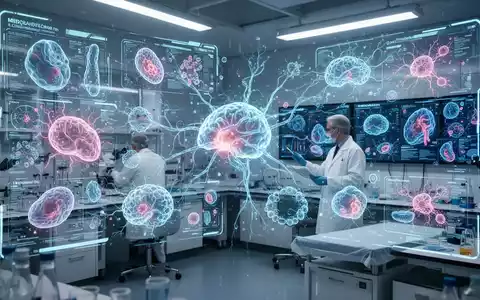 Ein futuristisches medizinisches Forschungslabor mit holografischen Anzeigen, die biologische Daten und neuronale Netze zeigen. - Foto: über boerse-global.de