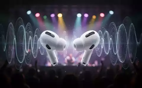 Apple AirPods Pro Ohrhörer mit abstrakten Schallwellen, die 3D-Audio andeuten, in einem Club-Setting. - Foto: über boerse-global.de