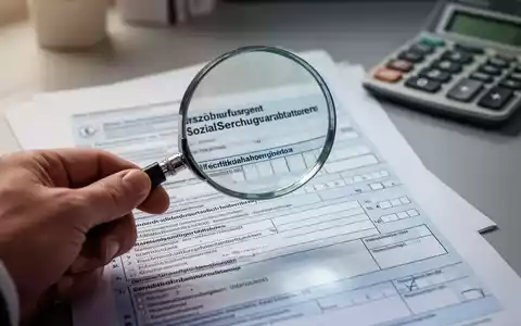 Eine Hand hält eine Lupe über ein deutsches Steuerformular, das sich auf geringfügige Beschäftigung und Rentenbeiträge bezieht. - Foto: über boerse-global.de