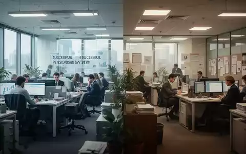 Eine geteilte Ansicht: links ein modernes Büro, rechts ein traditionelles Büro, das die Unterschiede in der Betriebsrente zwischen Ländern symbolisiert. - Foto: über boerse-global.de