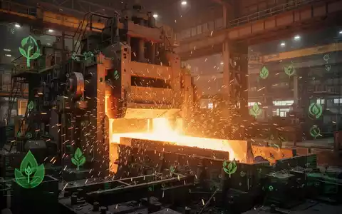 Innenansicht eines Stahlwerks mit glühendem Metall, Funkenflug und komplexen Maschinen, die die Hitze der Stahlproduktion zeigen. - Foto: über boerse-global.de