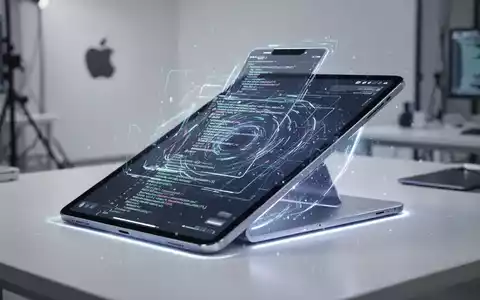Schlankes, futuristisches Apple-Gerät mit Beta-Software-Oberfläche und abstraktem Code, dezent leuchtend in minimalistischem Umfeld. - Foto: über boerse-global.de