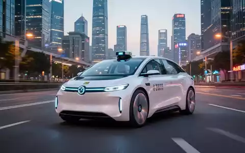 Ein weißes autonomes Robotaxi fährt auf einer modernen Straße in Shenzhen, China, mit verschwommenen Stadtlichtern und Wolkenkratzern im Hintergrund. - Foto: über boerse-global.de