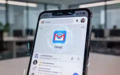 Smartphone-Bildschirm mit Gmail-App und KI-Assistent-Symbol, leicht glühend. Verschwommenes Büro im Hintergrund. - Foto: über boerse-global.de