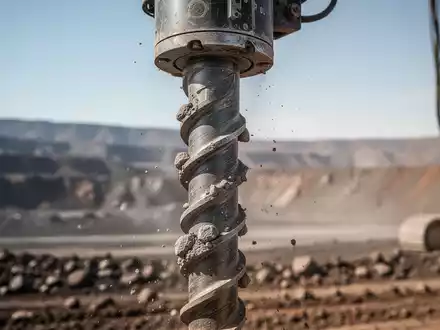 Nahaufnahme eines Bohrmeißels, der in einer Bergbaulandschaft ein 1.200-Meter-Bohrprogramm startet. - Foto: über boerse-global.de