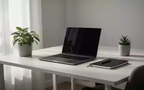 Ein aufgeräumter, minimalistischer Schreibtisch in einem Homeoffice mit Laptop, Pflanze und Notizbuch, der Effizienz symbolisiert. - Foto: über boerse-global.de