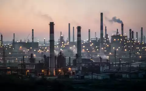 Industrielandschaft bei Dämmerung mit kaum rauchenden Schornsteinen und verschwommenem Hintergrund einer modernen, geschäftigen Überseefabrik. - Foto: über boerse-global.de