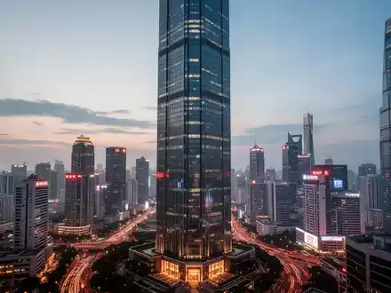 Moderner Wolkenkratzer in einem geschäftigen asiatischen Finanzviertel bei Dämmerung, der Stadtlichter reflektiert. - Foto: über boerse-global.de