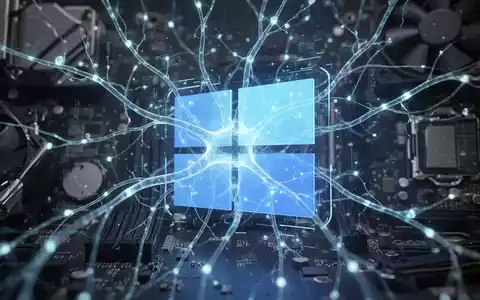 Stilisiertes Windows 11-Logo mit leuchtenden, verbundenen Linien, die KI und neuronale Netze darstellen und lokale KI-Integration symbolisieren. - Foto: über boerse-global.de