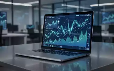 Ein modernes Apple MacBook mit leuchtendem Touchscreen, der Finanzdaten-Visualisierungen anzeigt, in einem High-Tech-Büro. - Foto: über boerse-global.de