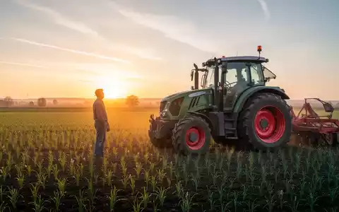 Ein Landwirt steht bei Sonnenaufgang auf einem Feld neben einem Traktor und überblickt seine Felder, was neue steuerliche Fristen und bürokratische Änderungen in der Landwirtschaft symbolisiert. - Foto: über boerse-global.de