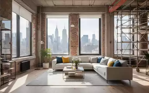 Ein modernes Apartment, das aus einem Gewerbegebäude umgebaut wurde, mit Blick auf eine Stadtlandschaft. - Foto: über boerse-global.de