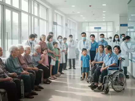 Vietnamesische Bürger, darunter Senioren und Familien, warten in einem modernen Gesundheitszentrum in Hanoi auf kostenlose medizinische Checks. - Foto: über boerse-global.de