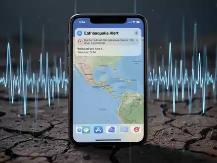 Smartphone-Bildschirm zeigt Erdbebenwarnung über Venezuela-Karte, mit subtilen seismischen Welleneffekten im Hintergrund. - Foto: über boerse-global.de