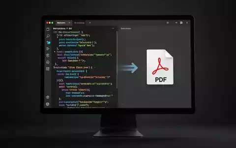 Stilisierter Bildschirm mit Markdown-Editor, der in PDF-Symbol umwandelt, offline. - Foto: über boerse-global.de