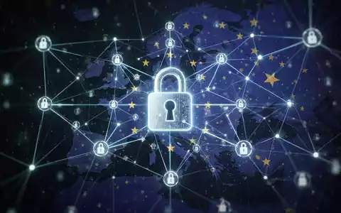 Glühende, verbundene Linien auf dunklem Hintergrund als digitale Identität, Symbol für Cybersicherheit und Datenschutz in Europa. - Foto: über boerse-global.de