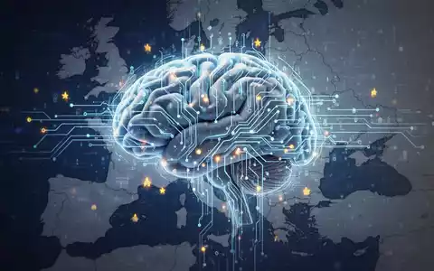 Digitale Illustration eines KI-Gehirns mit Schaltkreisen über einer Europakarte, Symbol für Tech-Regulierung und KI-Entwicklung. - Foto: über boerse-global.de