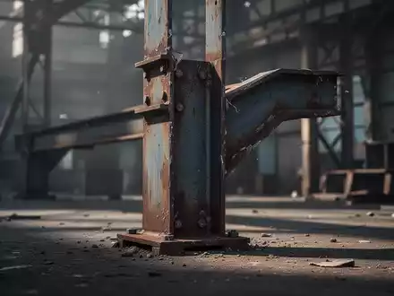 Ein einzelner, angelaufener Stahlträger, der Rückgang und Verschleiß symbolisiert, vor einem verschwommenen Industriehintergrund. - Foto: über boerse-global.de