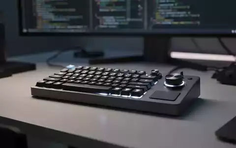 Nahaufnahme eines programmierbaren Makro-Pads mit Tasten, Drehregler und kleinem Joystick auf einem Schreibtisch. - Foto: über boerse-global.de