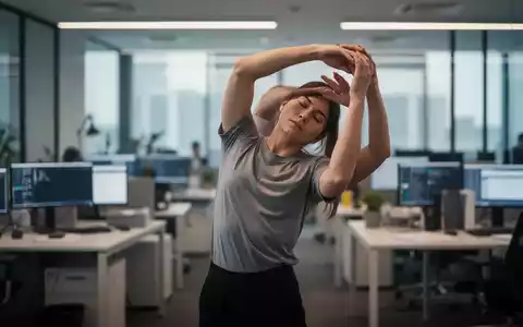 Eine Person macht Dehnübungen im Büro, um die Körperhaltung zu verbessern und Verspannungen vorzubeugen. - Foto: über boerse-global.de