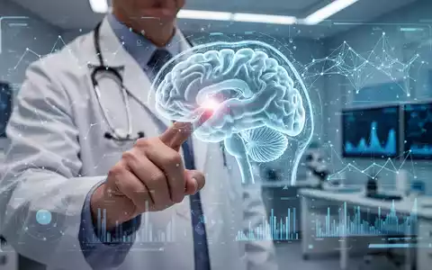 Nahaufnahme der Hand eines Arztes, die auf eine leuchtende holografische Gehirnscan-Anzeige in einem Hightech-Labor zeigt. - Foto: über boerse-global.de