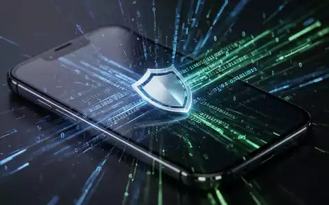 Stilisierter Smartphone-Bildschirm mit abstraktem Code und Schildsymbol für Systemupdates und Sicherheit. - Foto: über boerse-global.de