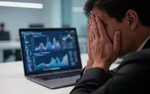 Eine gestresste Person vergräbt das Gesicht in den Händen vor einem Laptopbildschirm mit unscharfen Daten, Symbol für Überforderung. - Foto: über boerse-global.de