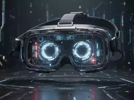 Zerlegtes AR/VR-Headset mit leuchtenden Komponenten, symbolisiert ungewisse Zukunft von Apples Vision Pro. - Foto: über boerse-global.de