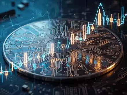 Nahaufnahme einer Siliziumwafer mit leuchtenden Schaltkreisen, die einen steigenden Börsenchart widerspiegeln. - Foto: über boerse-global.de