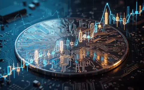 Nahaufnahme einer Siliziumwafer mit leuchtenden Schaltkreisen, die einen steigenden Börsenchart widerspiegeln. - Foto: über boerse-global.de