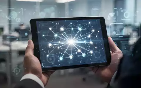 Hände halten ein Tablet, das ein leuchtendes Netzwerk von Karrierewegen und Möglichkeiten anzeigt, mit einem unscharfen Büro im Hintergrund. - Foto: über boerse-global.de