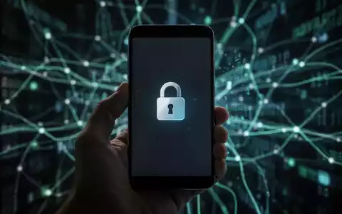 Eine Hand hält ein Android-Smartphone mit einem Sicherheitsschloss-Symbol auf dem Bildschirm, im Hintergrund verschwommene digitale Datenlinien. - Foto: über boerse-global.de