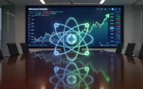 Abstrakte Darstellung eines leuchtenden Wasserstoffatoms vor einem verschwommenen, aufsteigenden Finanzdiagramm auf einem Konferenztisch. - Foto: über boerse-global.de