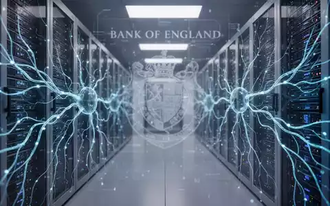 Digitale Darstellung von KI-Agenten und Finanzdaten in einem sicheren Rechenzentrum mit dezentem Bank-of-England-Logo. - Foto: über boerse-global.de