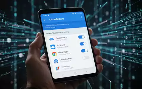 Nahaufnahme einer Hand, die ein Android-Smartphone mit einer detaillierten App-Backup-Einstellungsseite hält, die individuelle Schalter zeigt. - Foto: über boerse-global.de