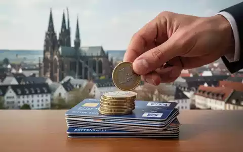 Eine Hand legt Euro-Münzen auf Hotelzimmerkarten, im Hintergrund verschwommen die Mainzer Stadtkulisse mit Dom. - Foto: über boerse-global.de