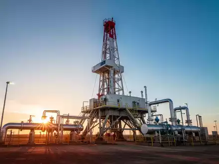 Eine moderne Erdgasförderanlage bei Sonnenaufgang, die auf fortschrittliche Technologie und Energiepotenzial hinweist. - Foto: über boerse-global.de