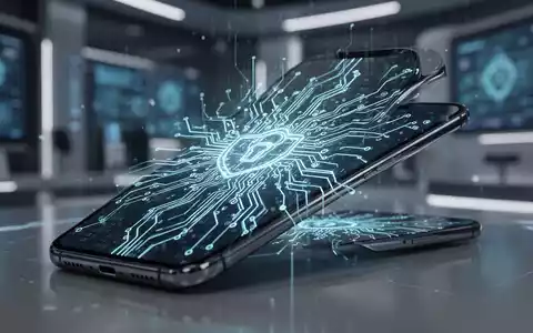 Smartphone-Bildschirm mit abstrakten, leuchtenden Leiterplattenmustern, die digitale Sicherheit und Systemverbesserungen darstellen. - Foto: über boerse-global.de