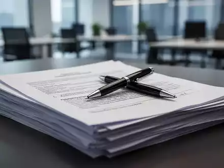 Ein Stapel von Dokumenten und Verträgen mit einem Stift darauf, der rechtliche Regelungen und Überstunden symbolisiert. - Foto: über boerse-global.de